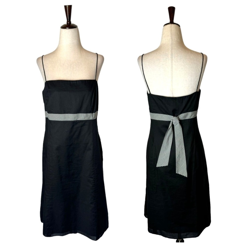 Ann Taylor Dress Women 14 Petite Black Gingham Belt Square Neck Mini Preppy Boho